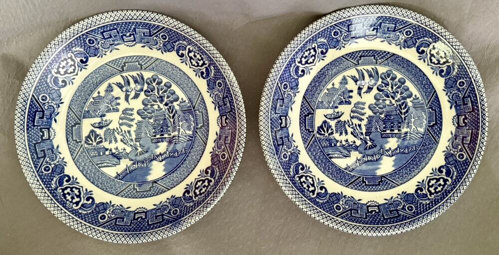 Set/2 Myott Old Willow Pattern ~5.75” Saucer Plate England Blue and White